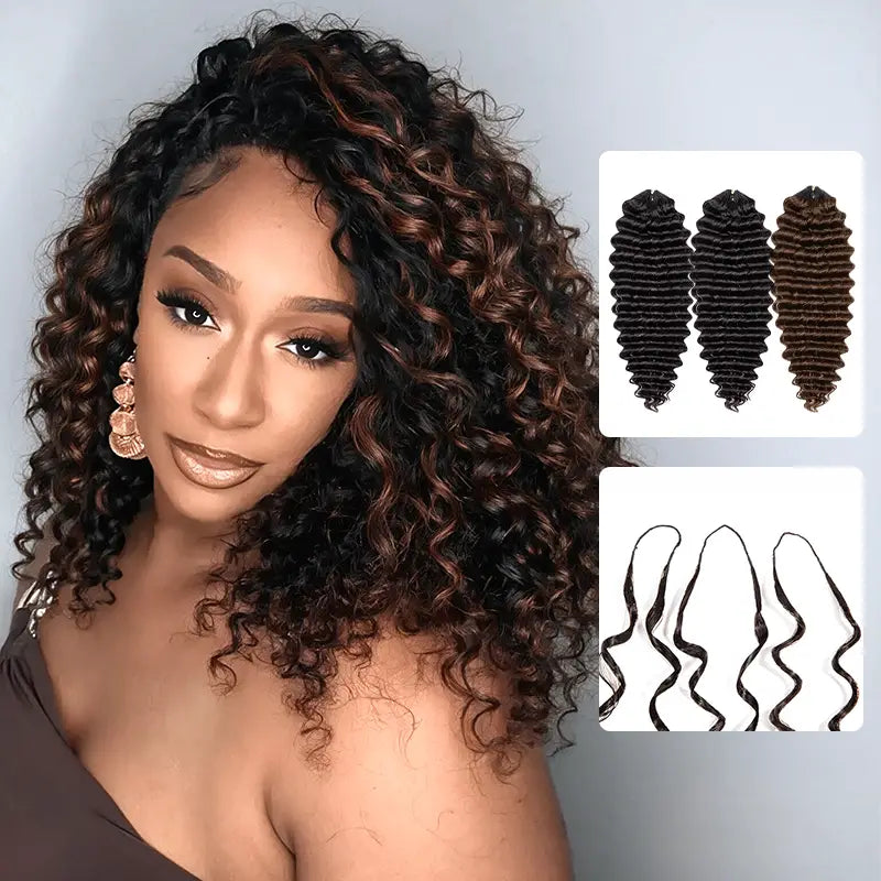 Colored Deep Curly Feather Crochet Human Hair Extensions