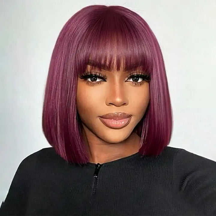99J Human Hair Bob Wig with Bangs - Ready to Wear | No Glue, Beginner Friendly