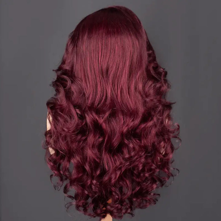 Full Bouncy Curls 3D Body Wave, Dark 99J 13x4 Lace Front Wig, Pre-Plucked