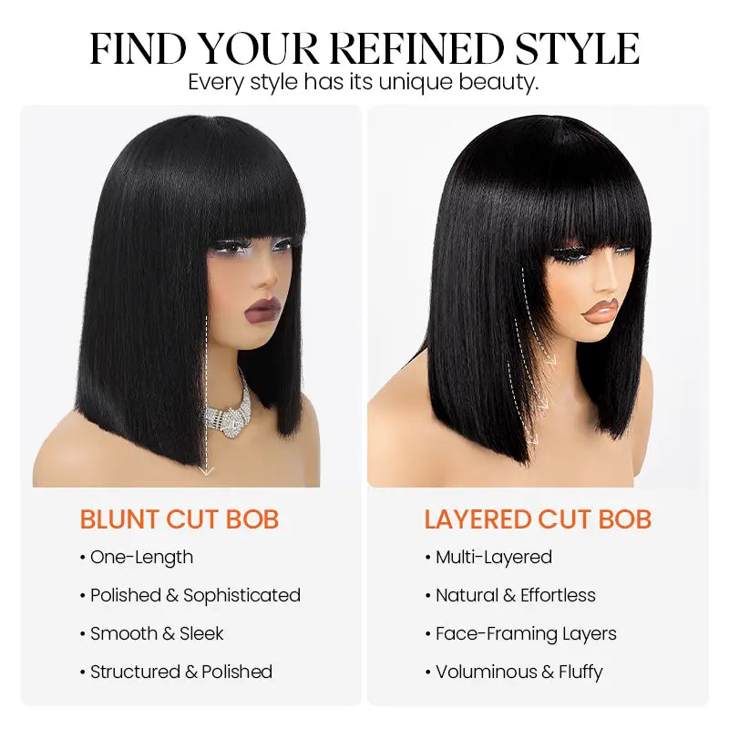Human Hair Bob Wig with Bangs – Ready to Wear | No Glue, Beginner Friendly