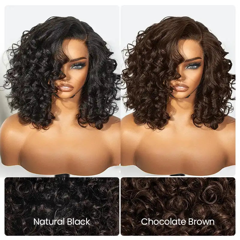 Perruque en dentelle transparente bouclée en spirale brun chocolat 13x4 avec ligne de cheveux naturelle 
