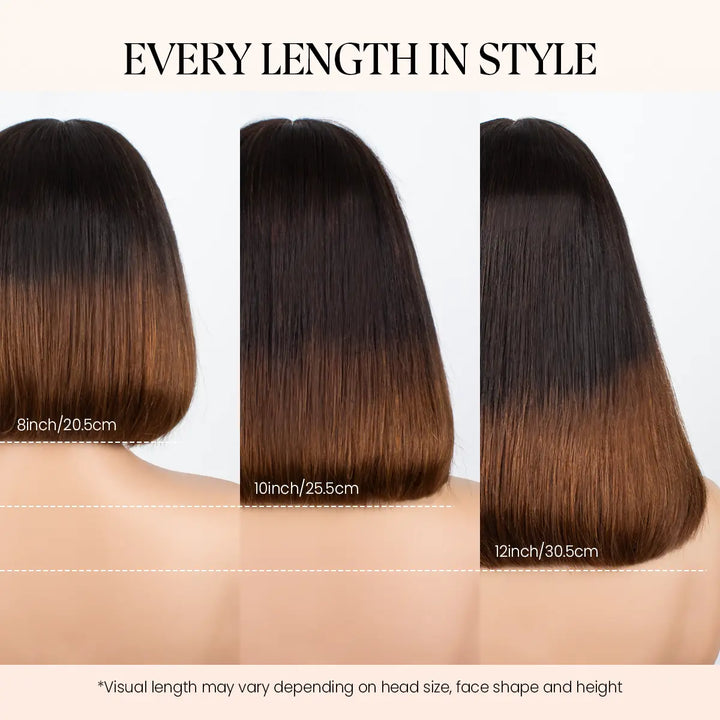 Ombre Chocolate Brown 2x6 Closure Lace Straight Human Hair Bob Wig With Bang