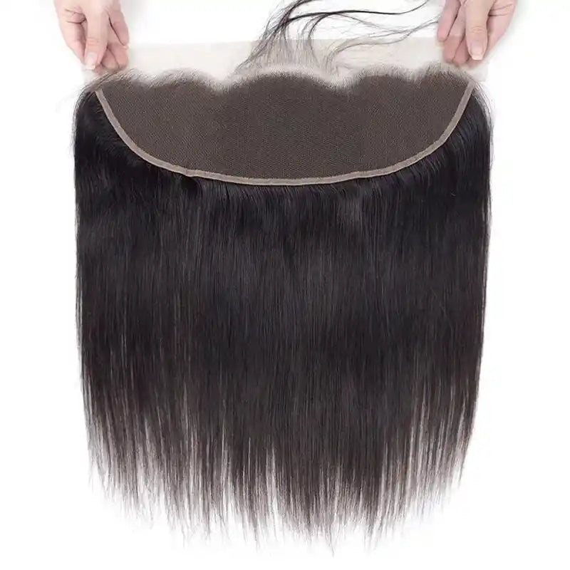 Lot de 3 mèches de cheveux crépus lisses avec fermeture en dentelle transparente 4x4 