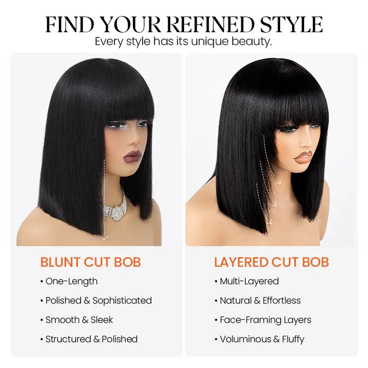 Human Hair Bob Wig with Bangs – Ready to Wear | No Glue, Beginner Friendly