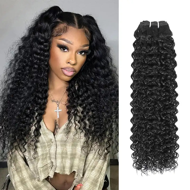 5x5 HD Lace Closure with 3 Bundles Curly Human Hair Weave Extensions