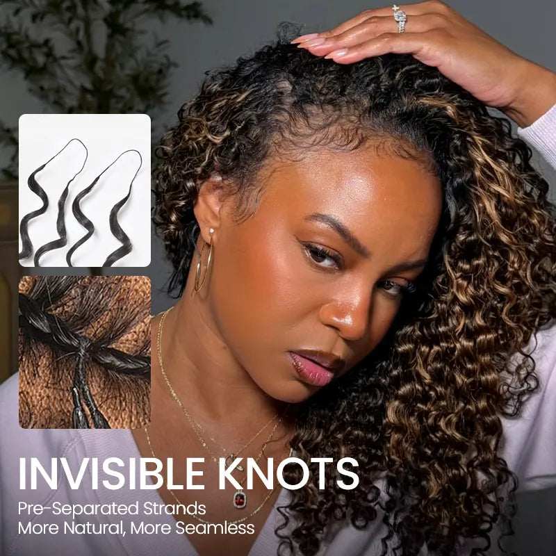 [4 Bundles] Colored Deep Curly Feather Crochet Human Hair Extensions