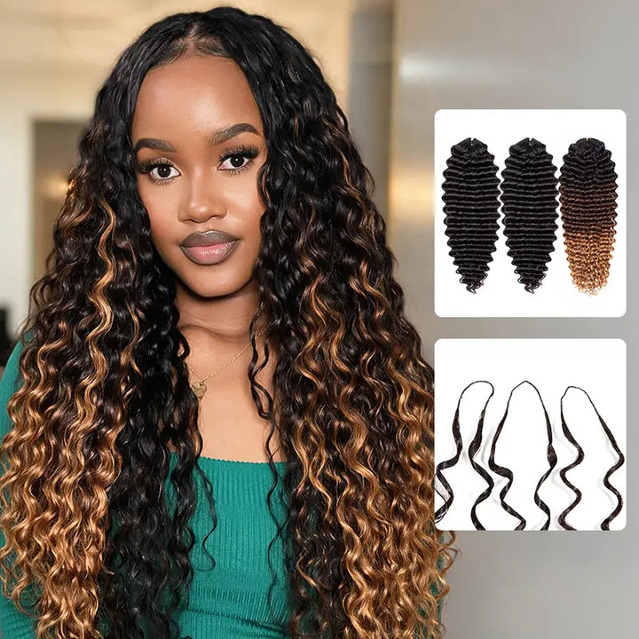 Colored Deep Curly Feather Crochet Human Hair Extensions
