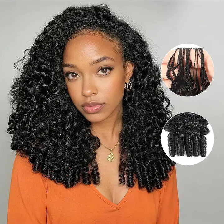 Natural Black Burmese Curly Feather Crochet Hair Extensions Human Hair