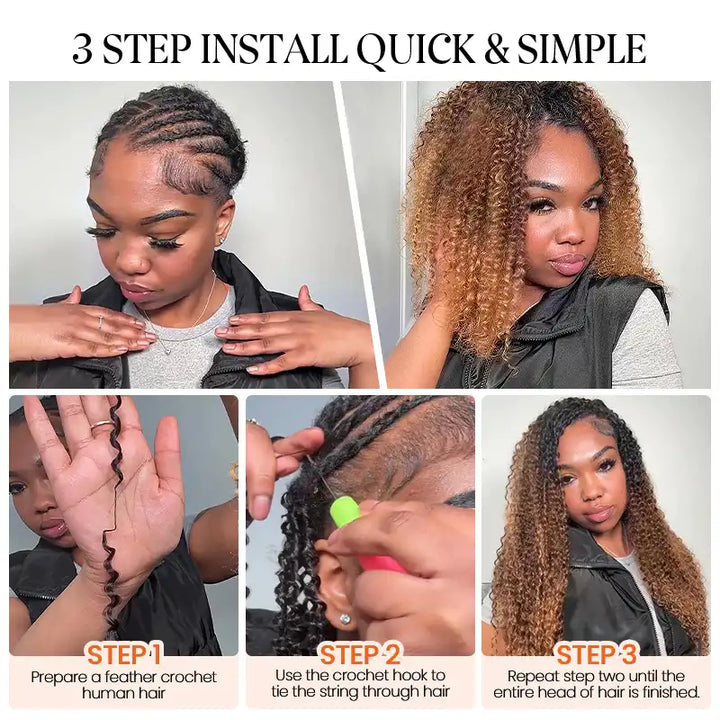 Ombre T1B/4/27 Kinky Curly Crochet Human Hair- Afro Texture