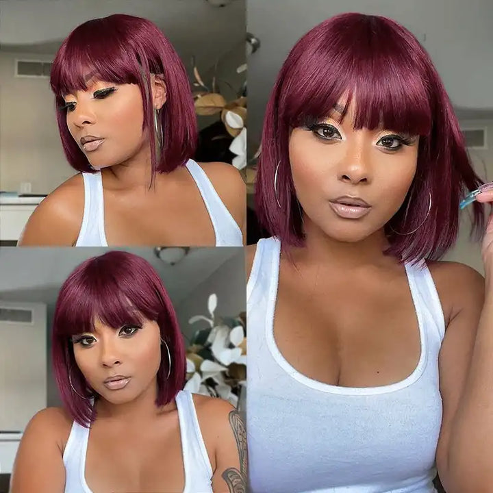 99J Human Hair Bob Wig with Bangs - Ready to Wear | No Glue, Beginner Friendly