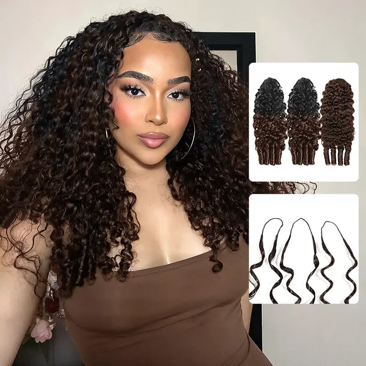 Colored Burmese Curly Feather Crochet Hair Extensions Human Hair