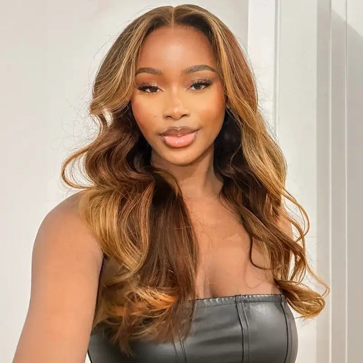 $99 =2 Wigs | 20" Highlight Brown 5x5 Lace Body Wave Wig & Human Hair Bob Wig with Bangs