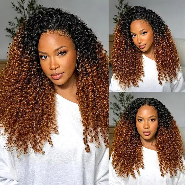 Ombre T1B/30 Curly Feather Crochet Hair Extensions 100% Human Hair