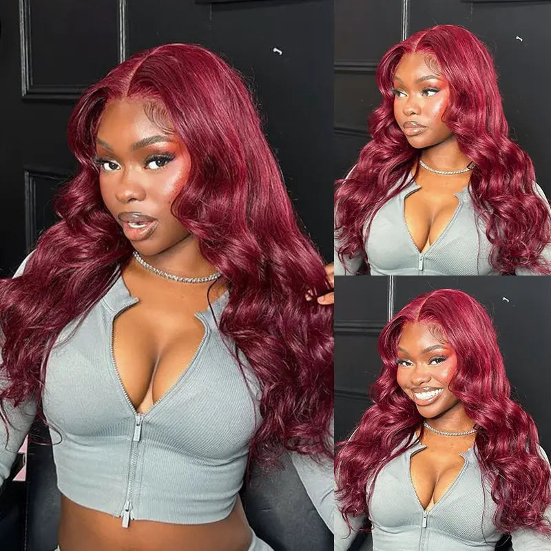 Full Bouncy Curls 3D Body Wave, Dark 99J 13x4 Lace Front Wig, Pre-Plucked