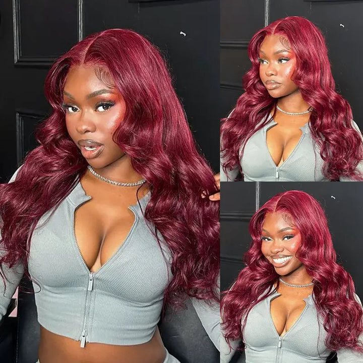 Full Bouncy Curls 3D Body Wave, Dark 99J 13x4 Lace Front Wig, Pre-Plucked