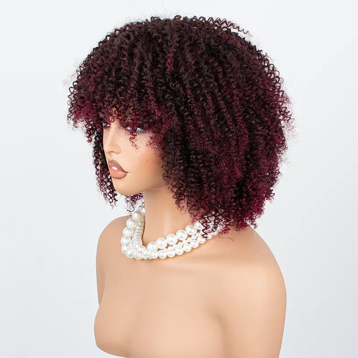 Short Bob Jerry Curly Human Hair Wig With Bang