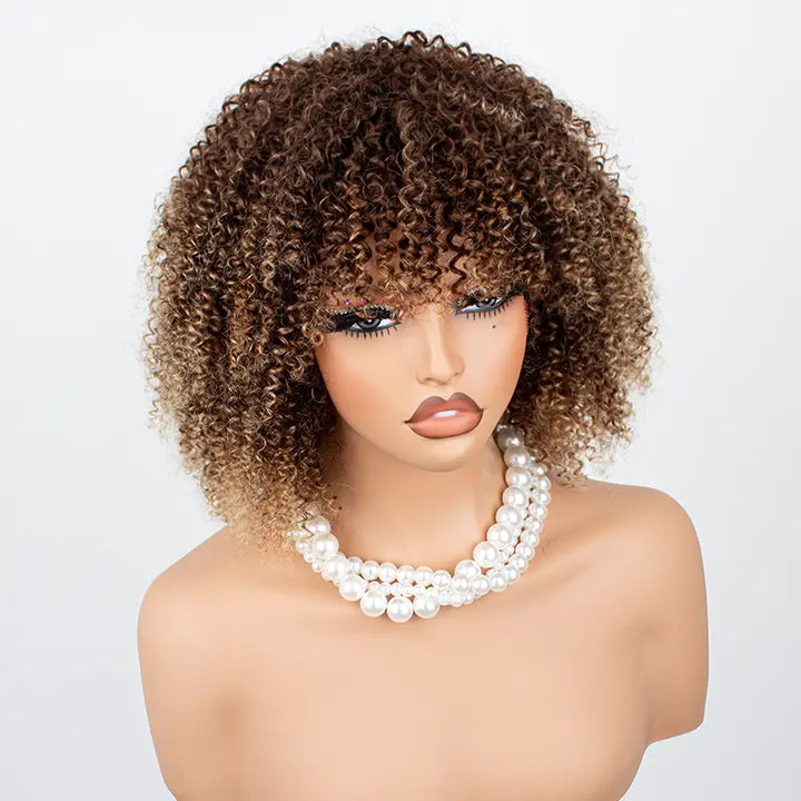 Short Bob Jerry Curly Human Hair Wig With Bang