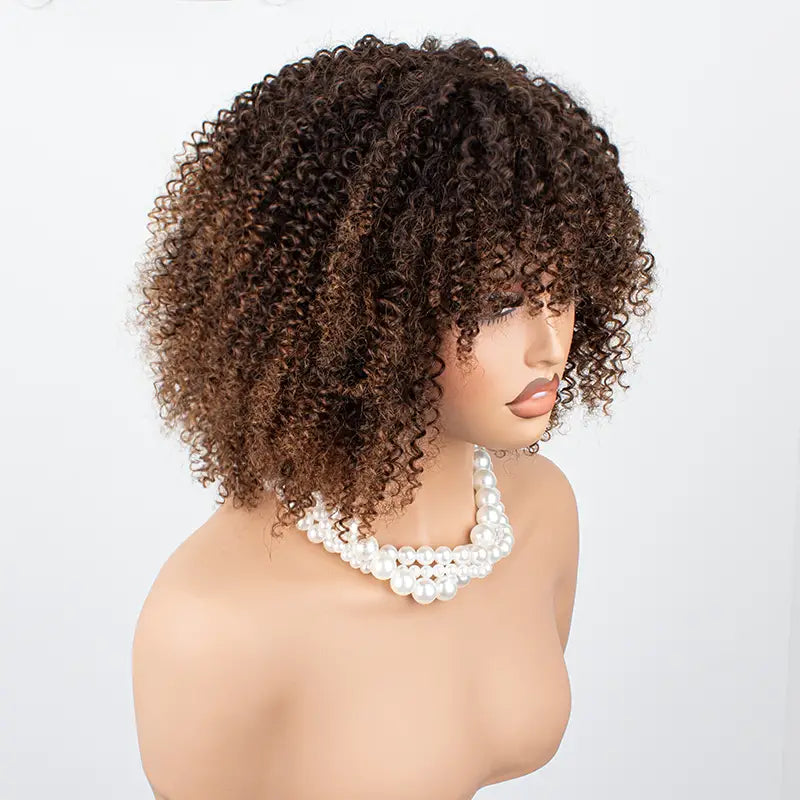 Short Bob Jerry Curly Human Hair Wig With Bang