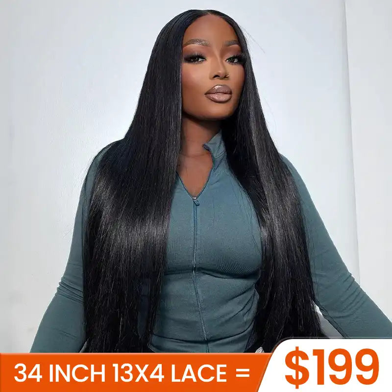 Perruque en cheveux humains lisses avec dentelle frontale transparente 13x4 