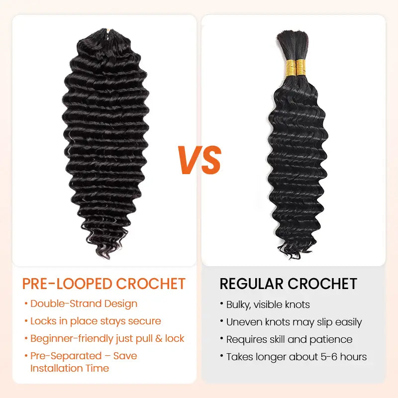 $109 = 3 Bundles | Curly Feather Crochet Human Hair Extensions Pre-Separated Knotless