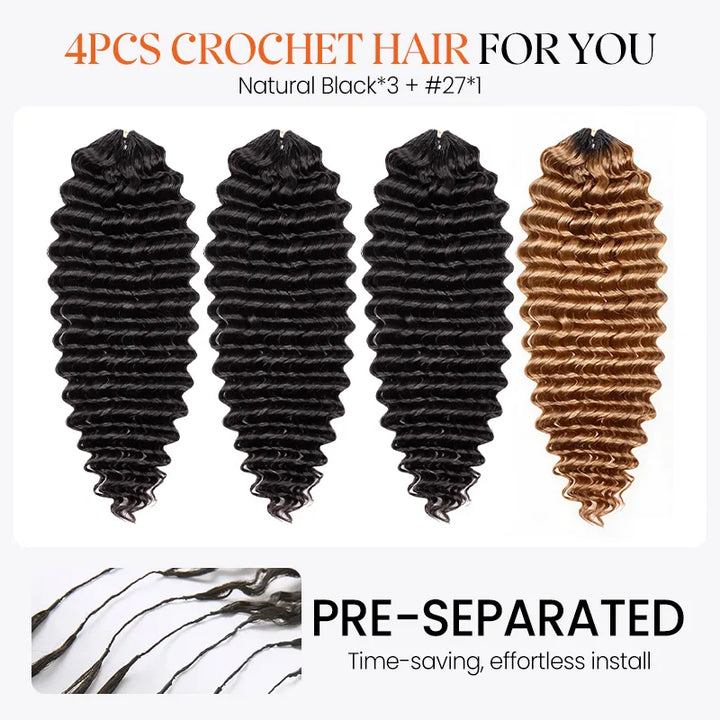 [4 Bundles] Colored Deep Curly Feather Crochet Human Hair Extensions