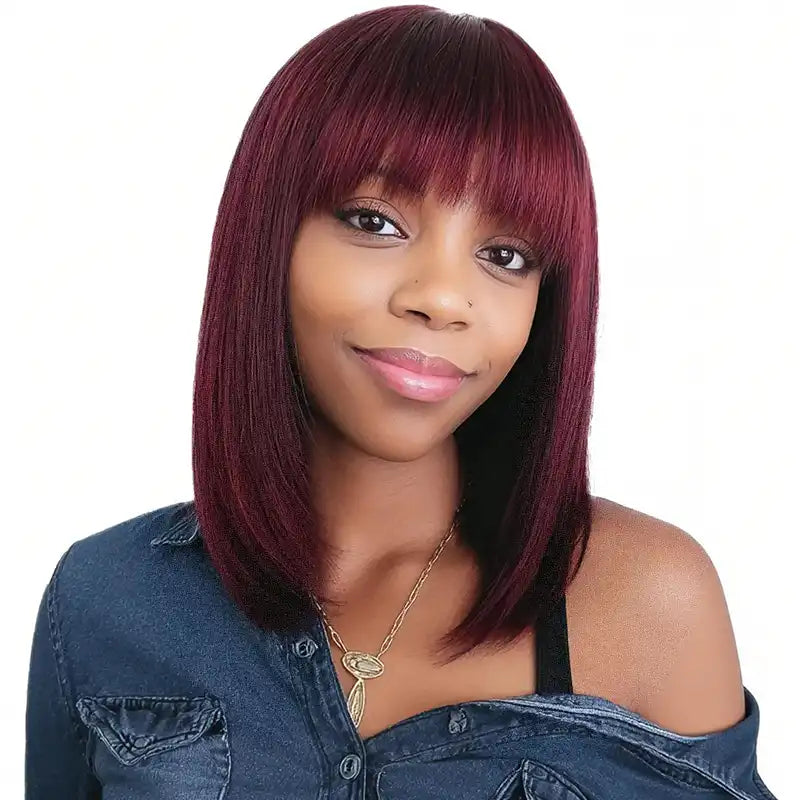99J Human Hair Bob Wig with Bangs - Ready to Wear | No Glue, Beginner Friendly