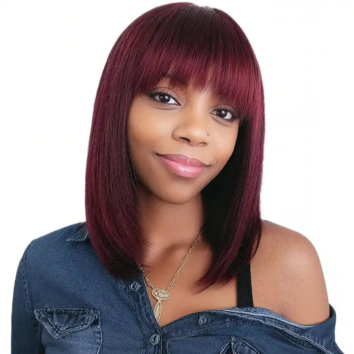 99J Human Hair Bob Wig with Bangs - Ready to Wear | No Glue, Beginner Friendly