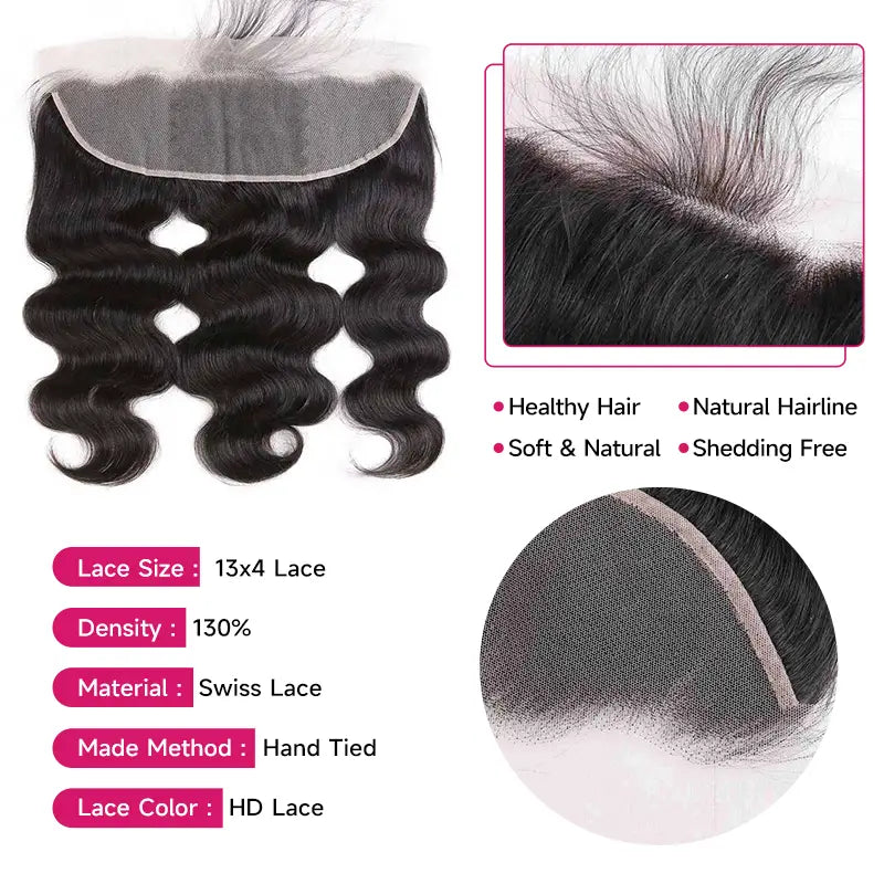 Cabello ondulado 13X4 con frente de encaje HD 