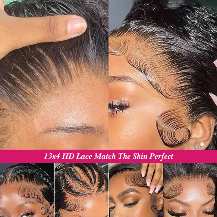 Cheveux ondulés profonds avec dentelle frontale HD 13x4 