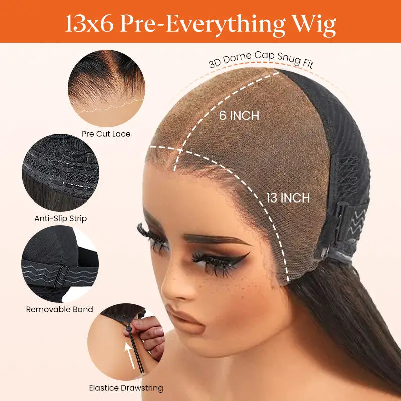 Peluca de cabello humano liso con encaje frontal transparente de 13 x 4 