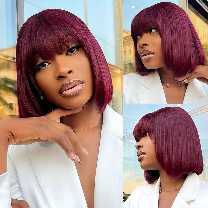 Human Hair Bob Wig with Bangs – Ready to Wear | No Glue, Beginner Friendly