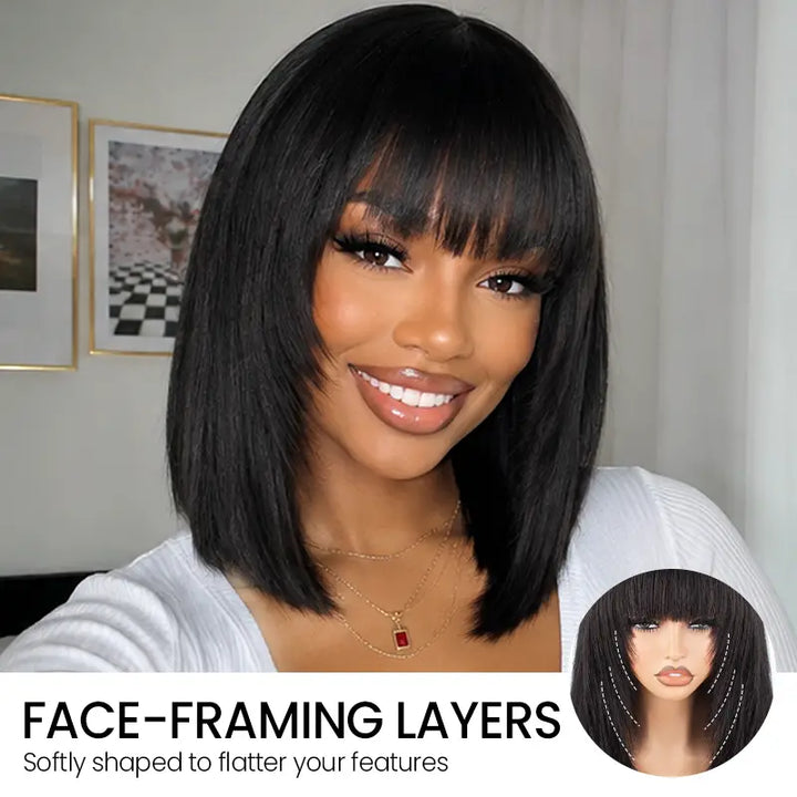 Human Hair Bob Wig with Bangs – Ready to Wear | No Glue, Beginner Friendly