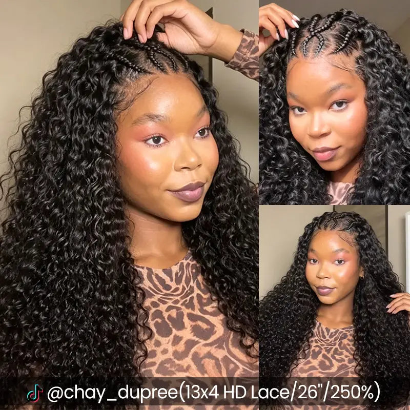 13x4 Glueless Pre-Braided Curly Human Hair Wig – Heart & Side Cornrow Styles