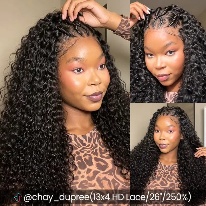 13x4 Glueless Pre-Braided Curly Human Hair Wig – Heart & Side Cornrow Styles