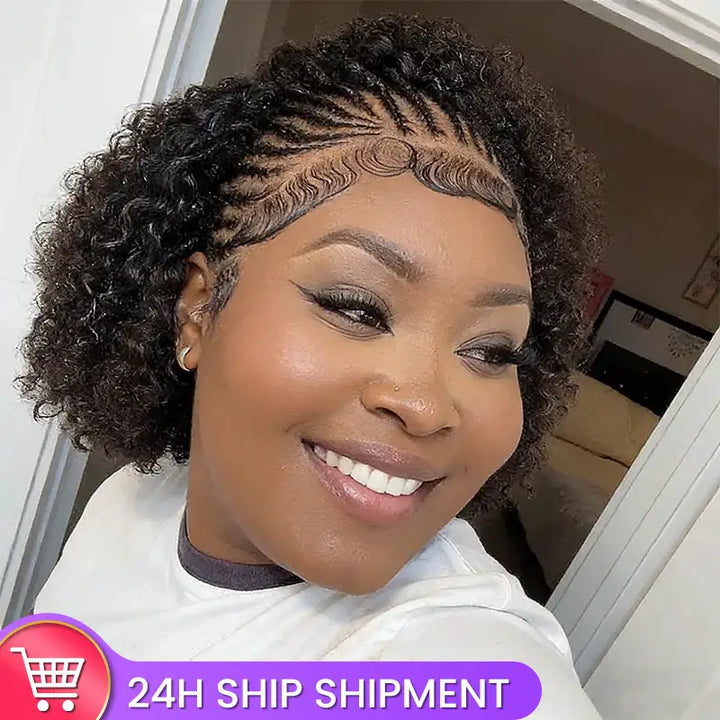 13x4 Wear & Go Cornrow Braided Lace Front Wig with Afro Puff Curls