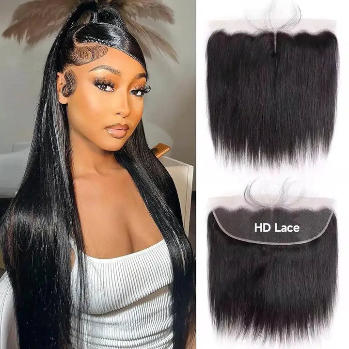 Cabello humano liso con encaje frontal HD de 13 x 4 