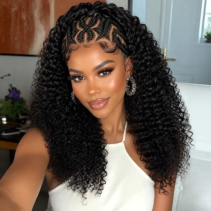 13x4 HD Lace Glueless Heart-Shaped Pre-Braided Curly Wear & Go Human Hair Wig