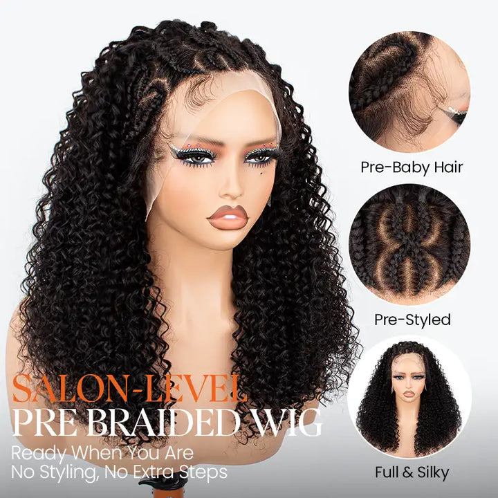 13x4 HD Lace Glueless Heart-Shaped Pre-Braided Curly Wear & Go Human Hair Wig