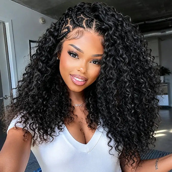 13x4 HD Lace Glueless Heart-Shaped Pre-Braided Curly Wear & Go Human Hair Wig
