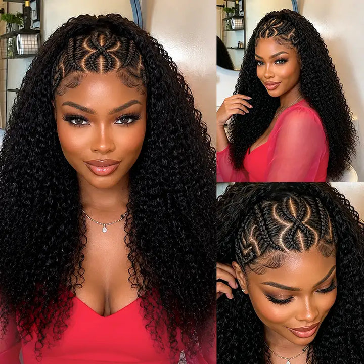 13x4 HD Lace Glueless Heart-Shaped Pre-Braided Curly Wear & Go Human Hair Wig