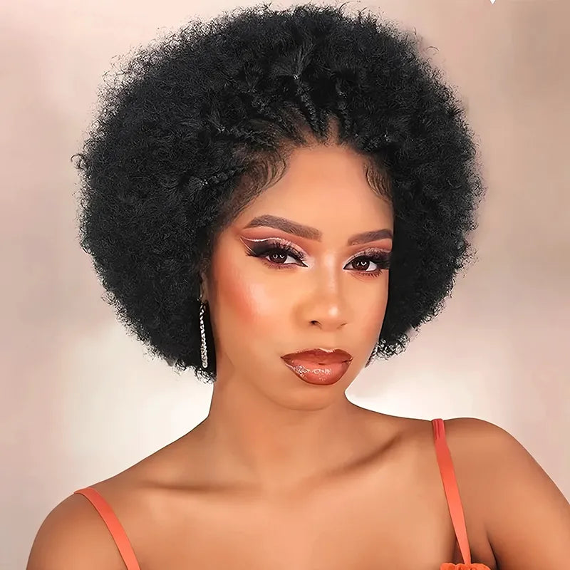 13x4 Wear Go Lace Front Braided Afro Short Curly Wig