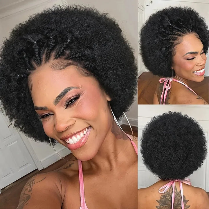 13x4 Wear Go Lace Front Braided Afro Short Curly Wig