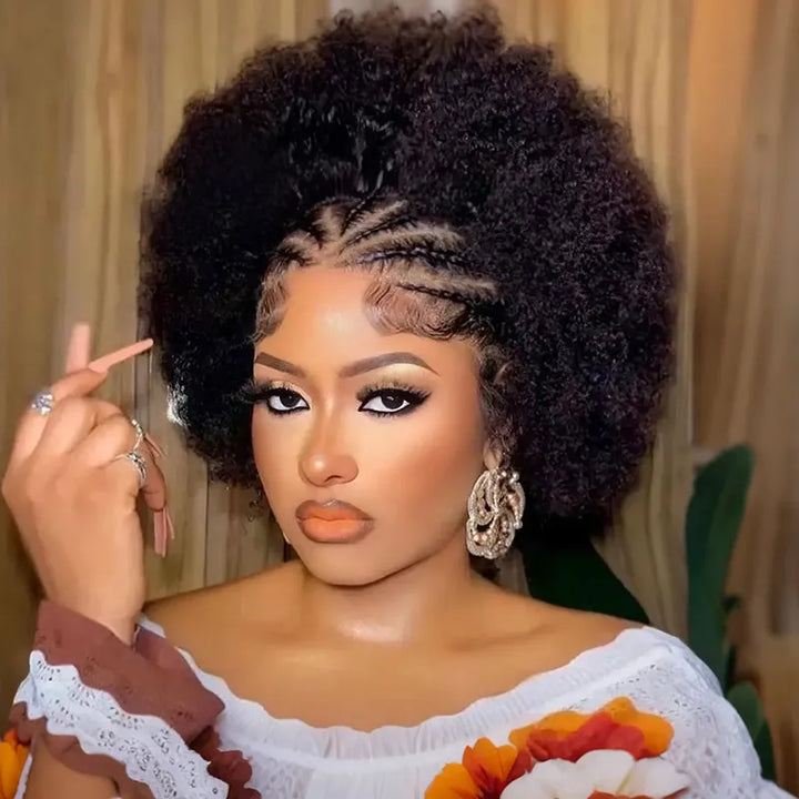 13x4 Wear Go Lace Front Braided Afro Short Curly Wig