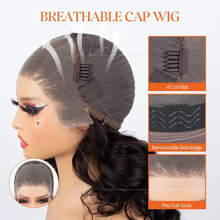 13x4 Body Wave Wear and Go Glueless Wig Colored Human Hair with Drawstring