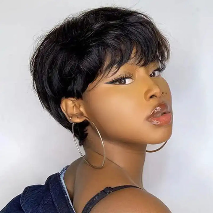 $59 = 2 Wigs | 13x4 Burgundy Lace Front Human Hair Wig & Short 1B Straight Wig with Bang