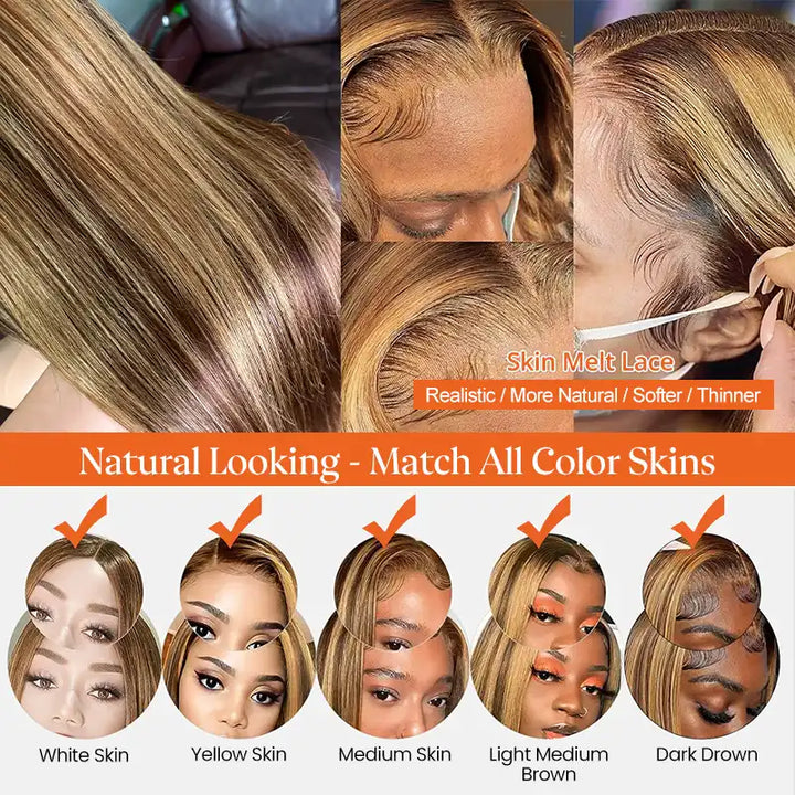 Piano Colored Hair 13x4 Transparent Lace Frontal Straight Wig