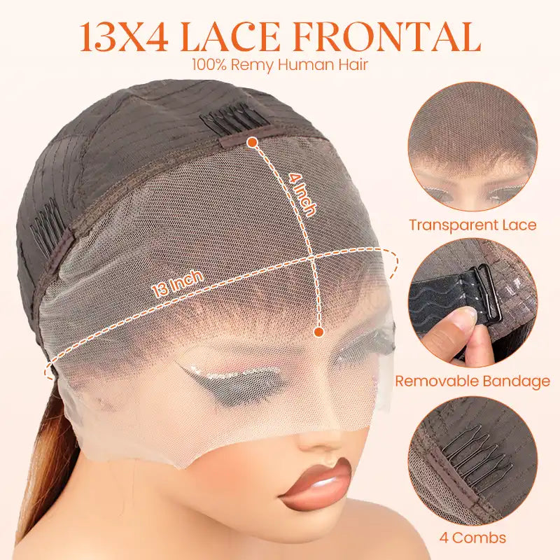 Piano Colored Hair 13x4 Transparent Lace Frontal Straight Wig