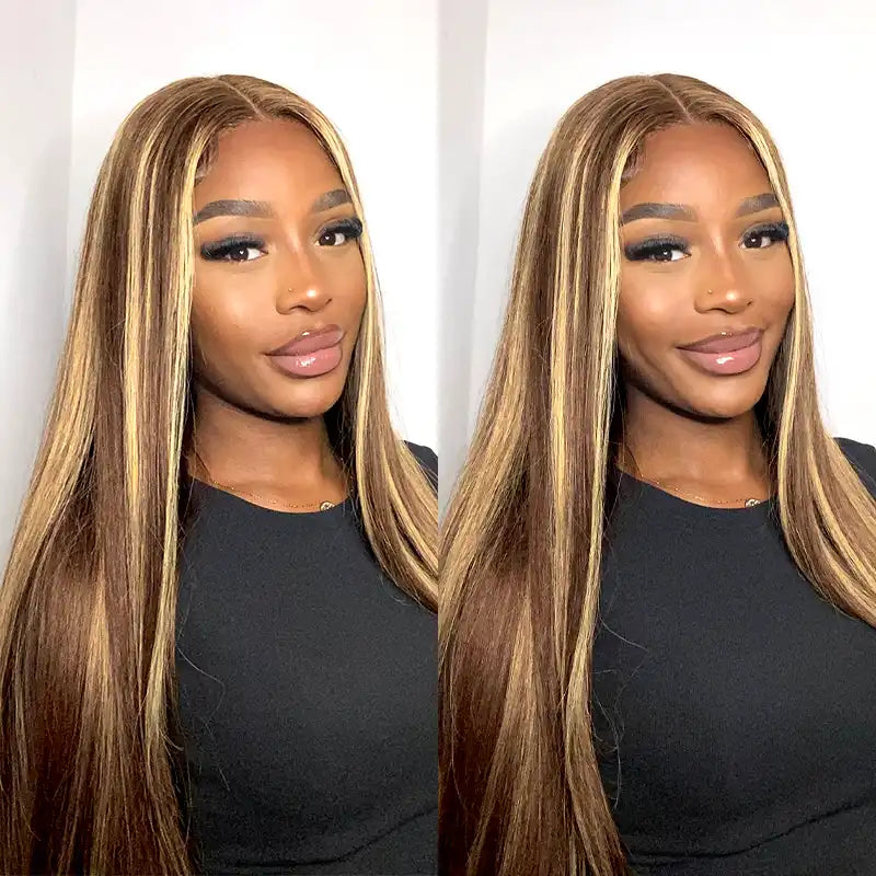 Piano Colored Hair 13x4 Transparent Lace Frontal Straight Wig