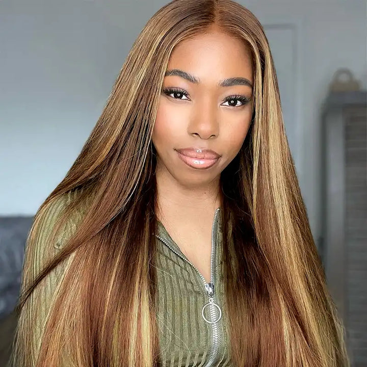 Piano Colored Hair 13x4 Transparent Lace Frontal Straight Wig