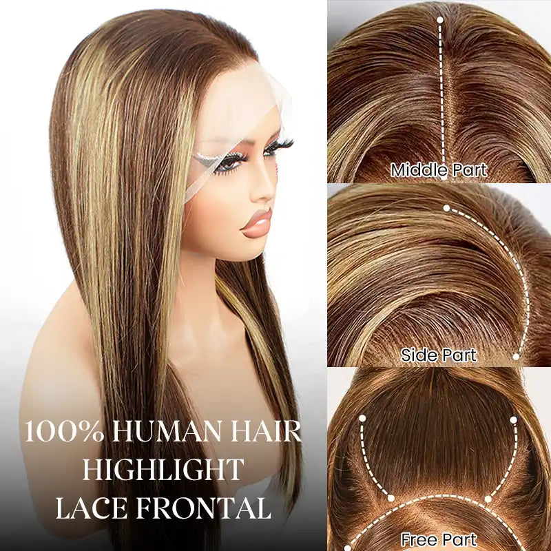 Piano Colored Hair 13x4 Transparent Lace Frontal Straight Wig